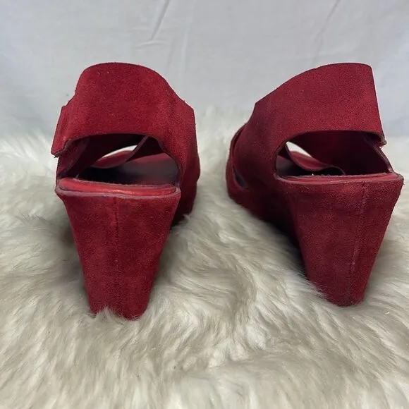 Johnston &amp; Murphy Tori Red Suede Wedge Sandals Sz 7