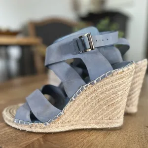 JOIE espadrilles light blue wedges ankle strap sandals