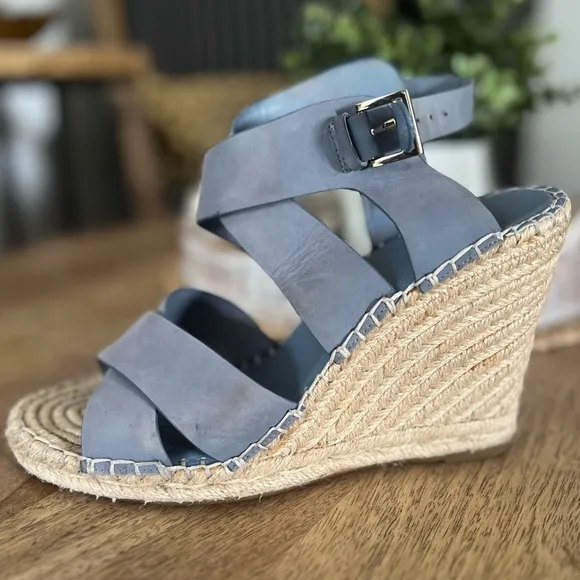 JOIE espadrilles light blue wedges ankle strap sandals