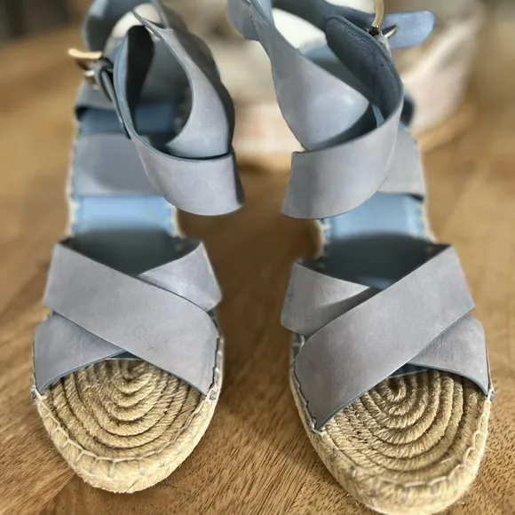 JOIE espadrilles light blue wedges ankle strap sandals
