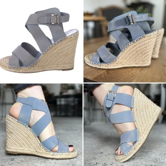 JOIE espadrilles light blue wedges ankle strap sandals
