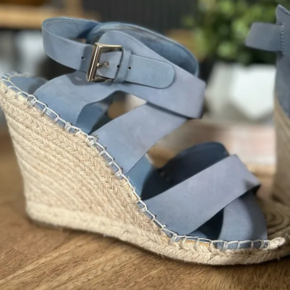 JOIE espadrilles light blue wedges ankle strap sandals