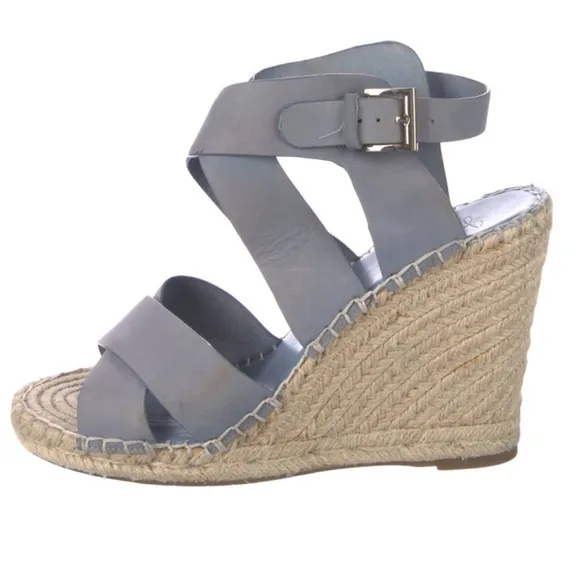 JOIE espadrilles light blue wedges ankle strap sandals