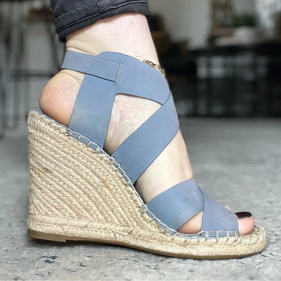 JOIE espadrilles light blue wedges ankle strap sandals