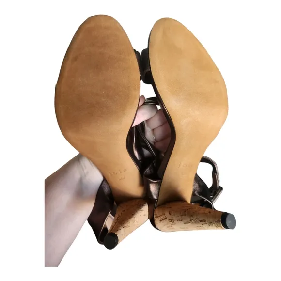 Joie NEW Celyn Brown Leather Open Toe Cork Sandal Heels Size 9.5