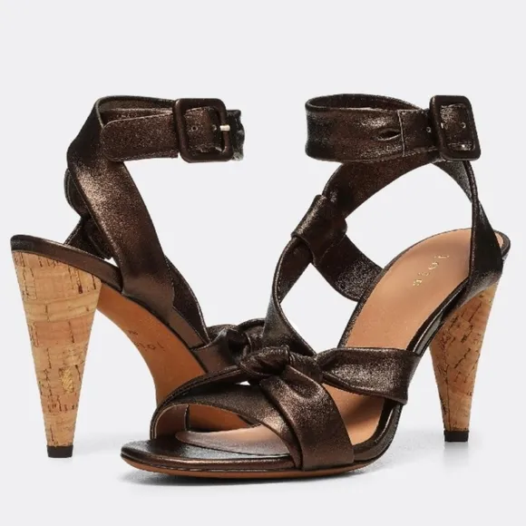Joie NEW Celyn Brown Leather Open Toe Cork Sandal Heels Size 9.5