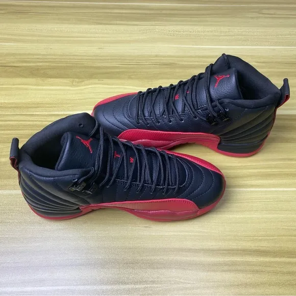 Jordan 12 Retro Flu Game -Men’s Black Red Athletic Shoes Sneakers Preowned