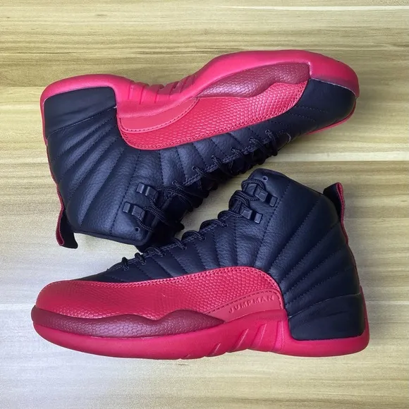 Jordan 12 Retro Flu Game -Men’s Black Red Athletic Shoes Sneakers Preowned
