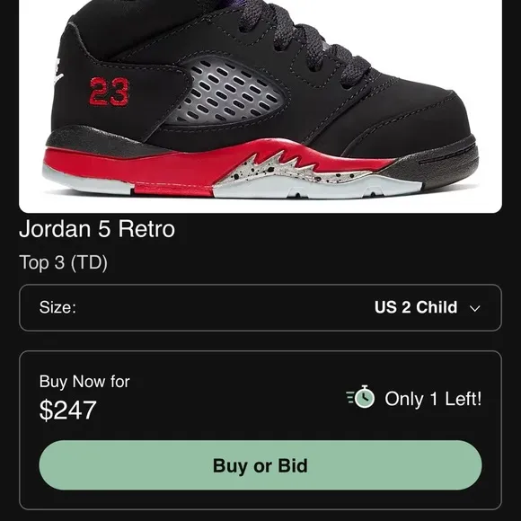 Jordan 5 Retro TD Black and Red Shoes