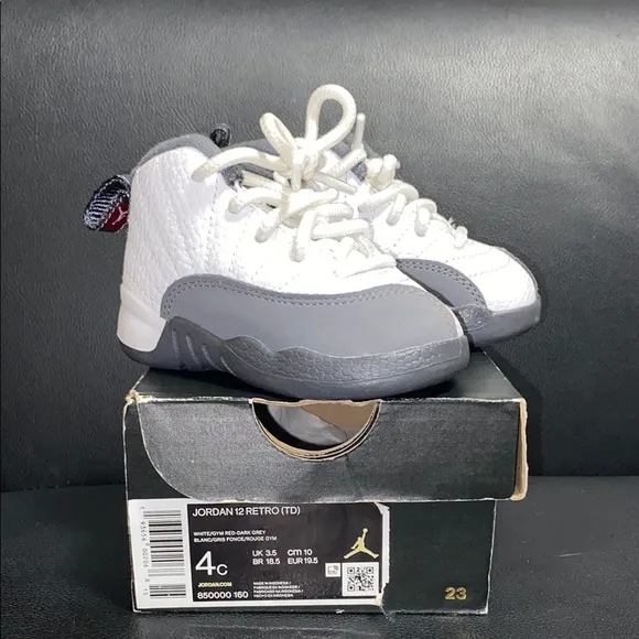 Jordan Kids Retro 12 Shoes - White and Gray
