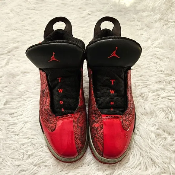 Jordan Men's Two3 Red &amp; Black Lace Up High Top Sneaker Shoes Sz 8