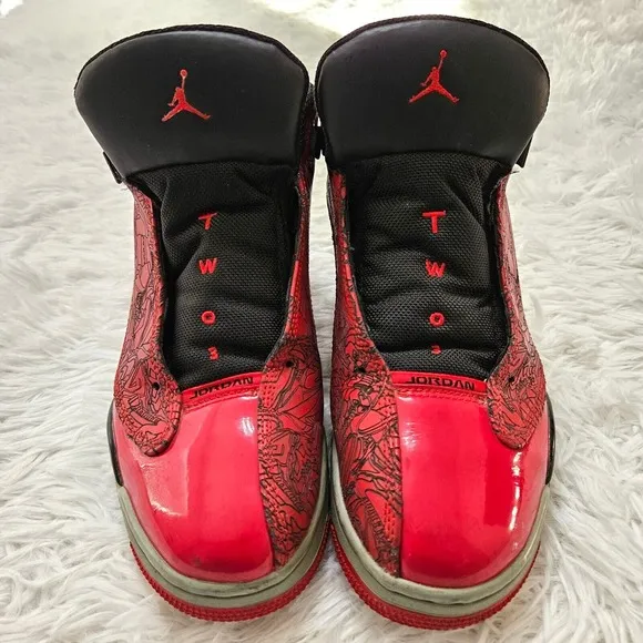 Jordan Men's Two3 Red &amp; Black Lace Up High Top Sneaker Shoes Sz 8