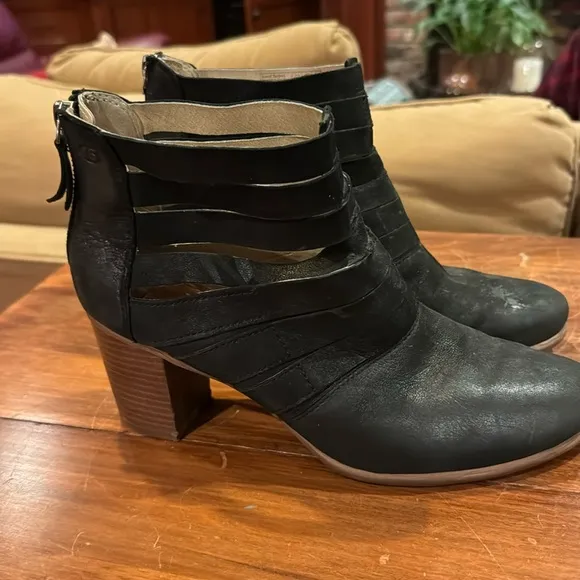 Josef Seibel Bonnie Ankle Boot 39 8 1/2 Booties Black Leather 3” Chunky Heel