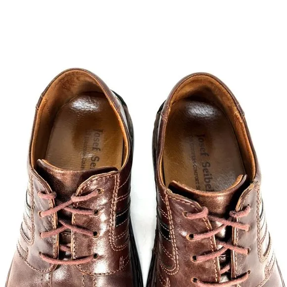 Josef Seibel Mens EU 44 US 10.5 Brown Leather Roma Marone Vigo Sneaker Shoes