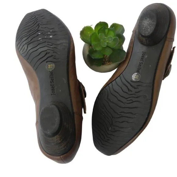 Josef Seibel Tina Mary Jane Leather Comfort Shoes Low Heel Brown  37 US 6/6.5