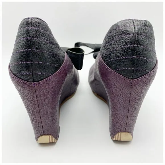 J Shoes Betty Purple Funky Wedge w/Bow Sz 7