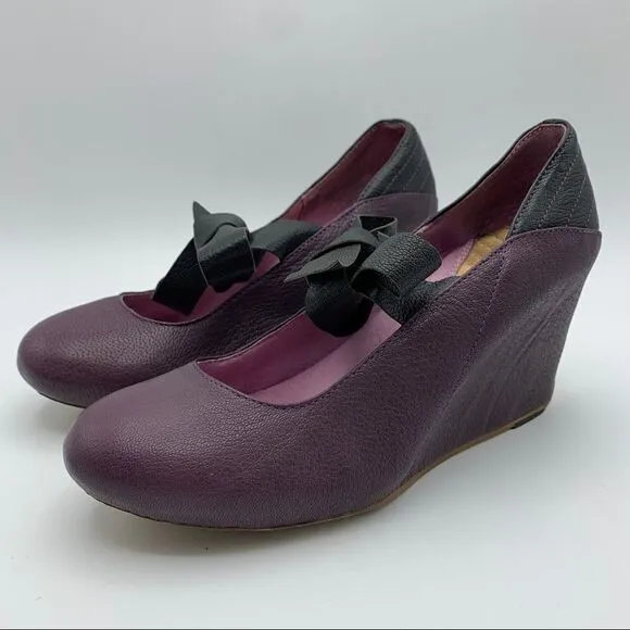 J Shoes Betty Purple Funky Wedge w/Bow Sz 7