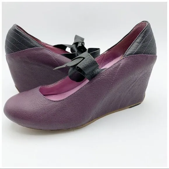 J Shoes Betty Purple Funky Wedge w/Bow Sz 7