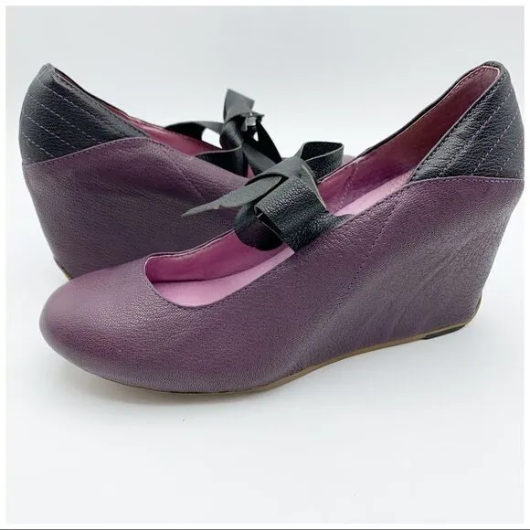 J Shoes Betty Purple Funky Wedge w/Bow Sz 7