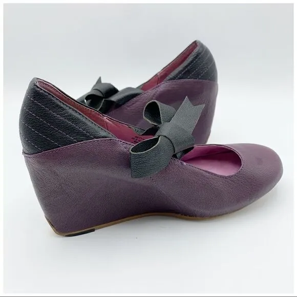 J Shoes Betty Purple Funky Wedge w/Bow Sz 7