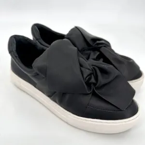 J Slides Beauty Bow Top Sneaker Slip On Platform Black Leather Size 6.5 Chunky