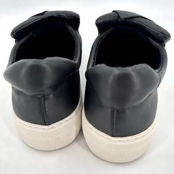 J Slides Beauty Bow Top Sneaker Slip On Platform Black Leather Size 6.5 Chunky
