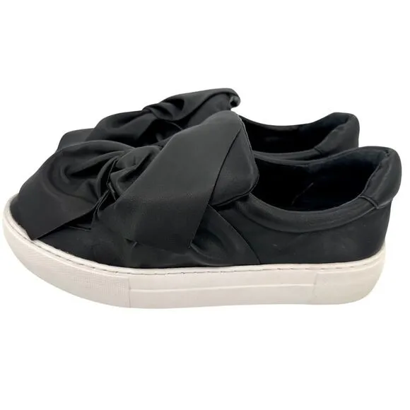 J Slides Beauty Bow Top Sneaker Slip On Platform Black Leather Size 6.5 Chunky