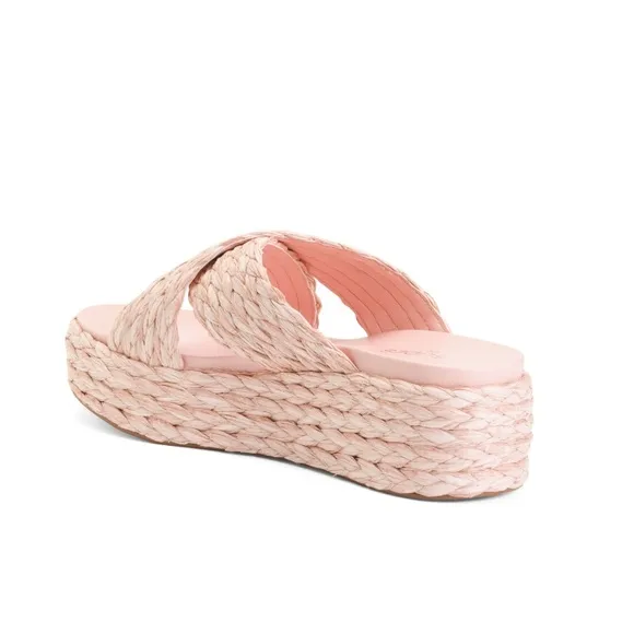 J/Slides Pink Quilla Espadrilles Platform Sandals Raffia Braided Women’s Size 8