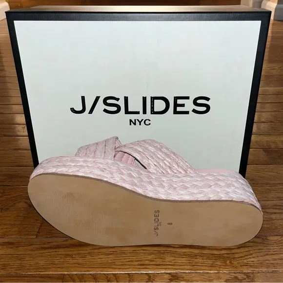 J/Slides Pink Quilla Espadrilles Platform Sandals Raffia Braided Women’s Size 8