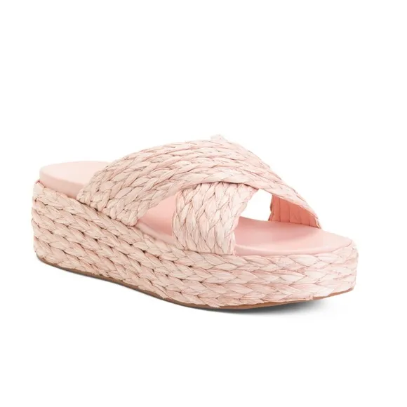 J/Slides Pink Quilla Espadrilles Platform Sandals Raffia Braided Women’s Size 8