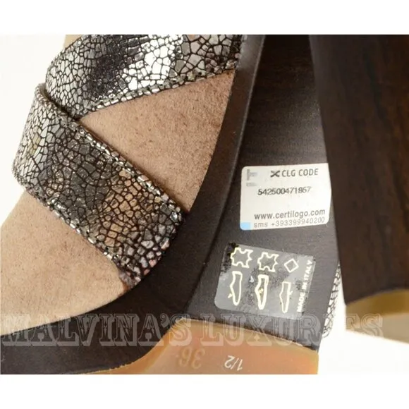 JUST CAVALLI BY ROBERTO CAVALLI SHOES WOODEN CLOGS MULES SUEDE LEATHER 36.5 6.5