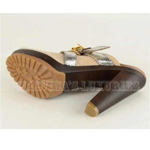 JUST CAVALLI BY ROBERTO CAVALLI SHOES WOODEN CLOGS MULES SUEDE LEATHER 36.5 6.5