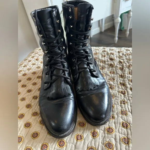 Justin Black Lace-Up Leather Boots size 8 men’s 9.5 women’s