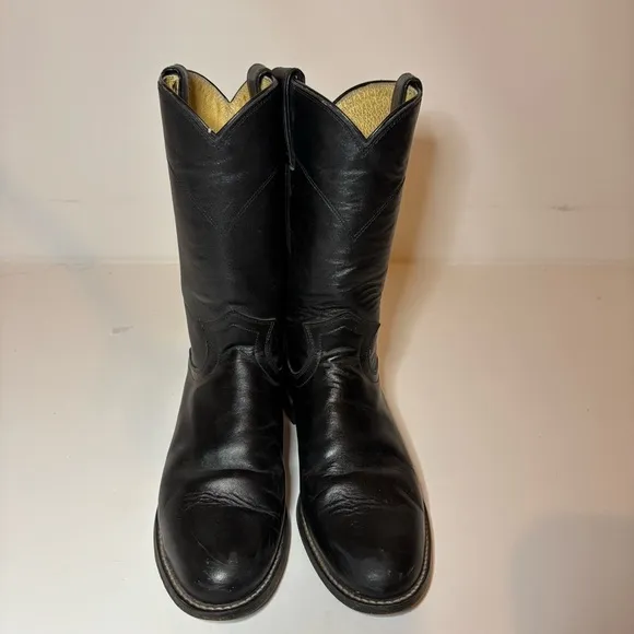 Justin Boots Cora Round Toe Cowboy Women Black Boots Sz 6.5 C Made USA L3703