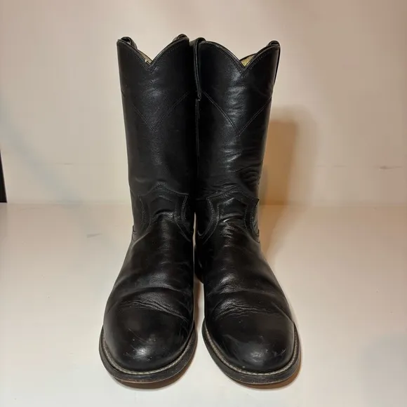Justin Boots Cora Round Toe Cowboy Women Black Boots Sz 6.5 C Made USA L3703