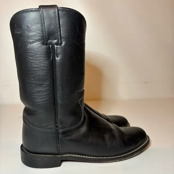 Justin Boots Cora Round Toe Cowboy Women Black Boots Sz 6.5 C Made USA L3703