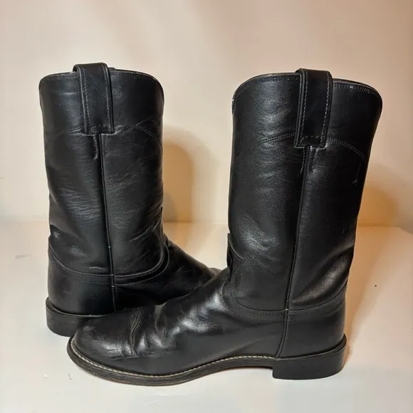 Justin Boots Cora Round Toe Cowboy Women Black Boots Sz 6.5 C Made USA L3703