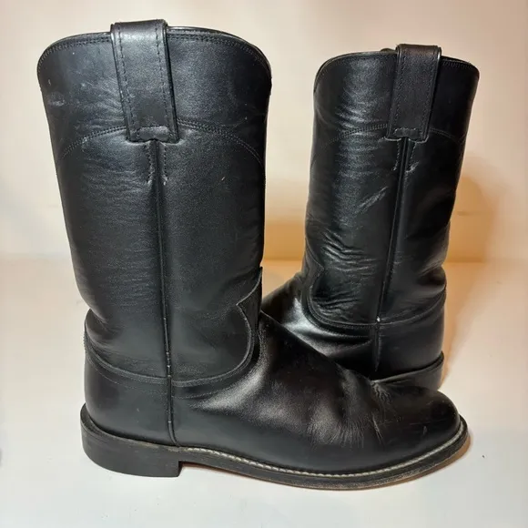 Justin Boots Cora Round Toe Cowboy Women Black Boots Sz 6.5 C Made USA L3703