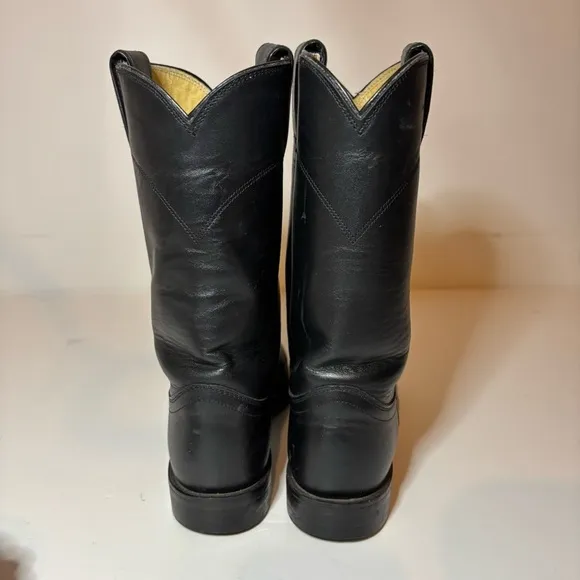Justin Boots Cora Round Toe Cowboy Women Black Boots Sz 6.5 C Made USA L3703