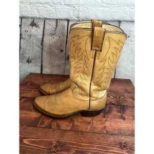 Justin Boots Men’s Leather Cowboy Boots Size 8.5D Yellow/Gold Style 1122 Made In