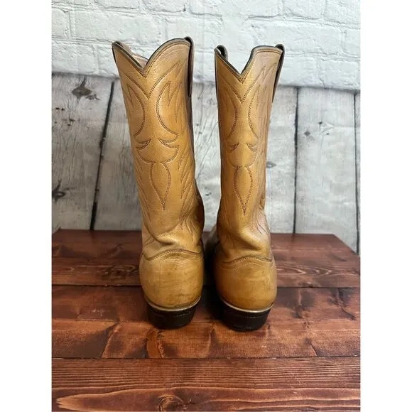 Justin Boots Men’s Leather Cowboy Boots Size 8.5D Yellow/Gold Style 1122 Made In