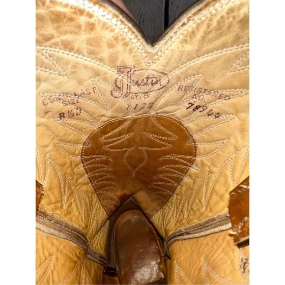 Justin Boots Men’s Leather Cowboy Boots Size 8.5D Yellow/Gold Style 1122 Made In