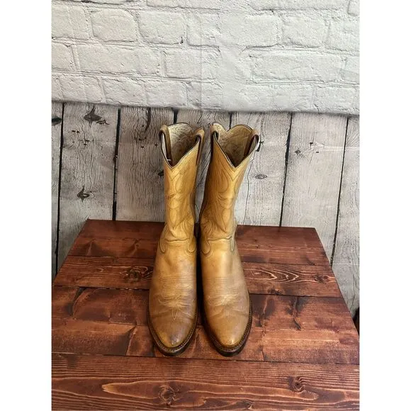Justin Boots Men’s Leather Cowboy Boots Size 8.5D Yellow/Gold Style 1122 Made In
