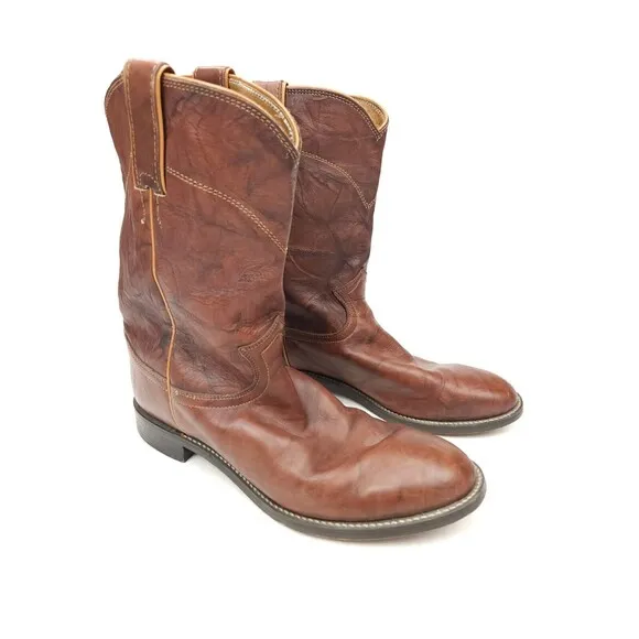 Justin Boots Mens Marbled Chestnut Brown Roper Western Boots 3163 Size 8 D