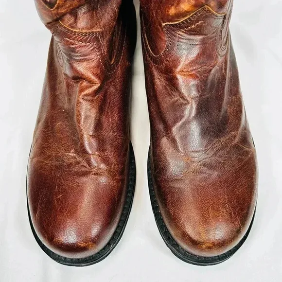 Justin Boots Size 12C Men’s Cowboy Boots Leather Western Brown Embroidered Round