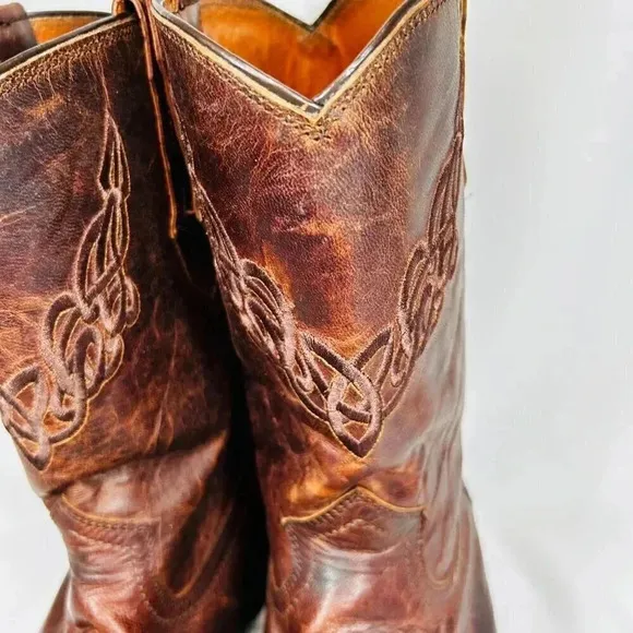 Justin Boots Size 12C Men’s Cowboy Boots Leather Western Brown Embroidered Round
