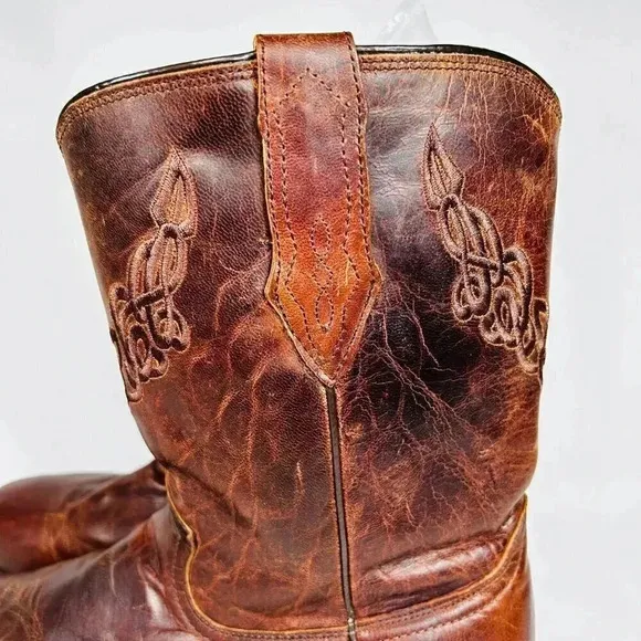Justin Boots Size 12C Men’s Cowboy Boots Leather Western Brown Embroidered Round