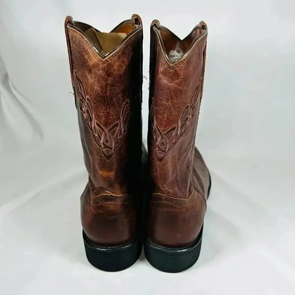 Justin Boots Size 12C Men’s Cowboy Boots Leather Western Brown Embroidered Round