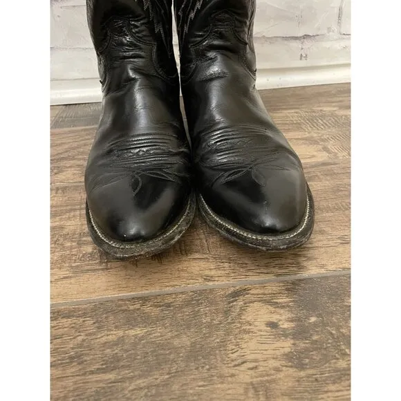 Justin Made In‎ USA Classic Black Leather Cowboy Boots Men Size 10.5D Red Stitch