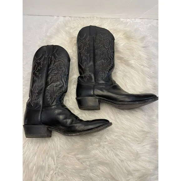 Justin Made In‎ USA Classic Black Leather Cowboy Boots Men Size 10.5D Red Stitch